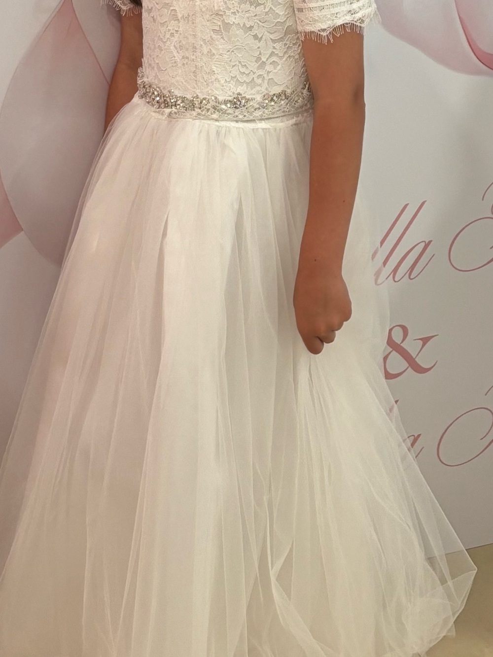 Girls White Lace Tulle Flower Girl Communion dress